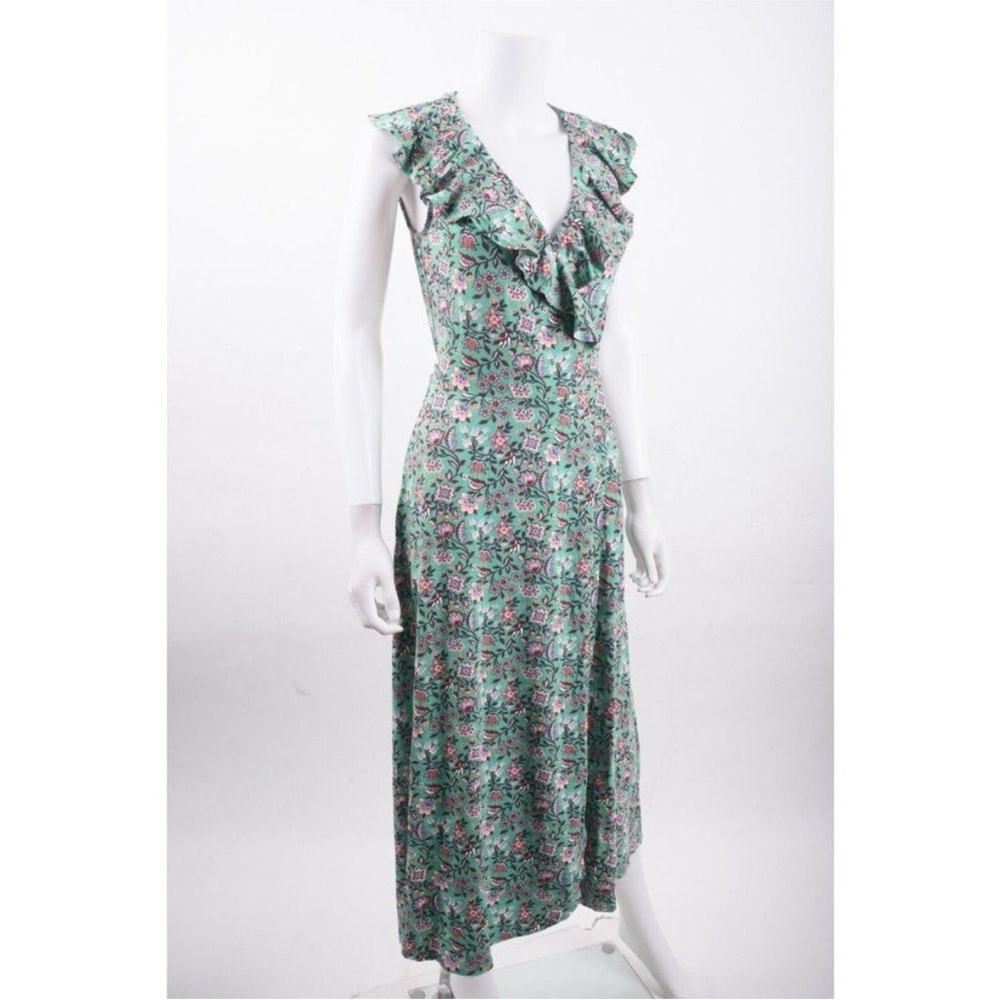 Boden Green Floral Ruffle Wrap Midi Dress - Picture 3 of 5